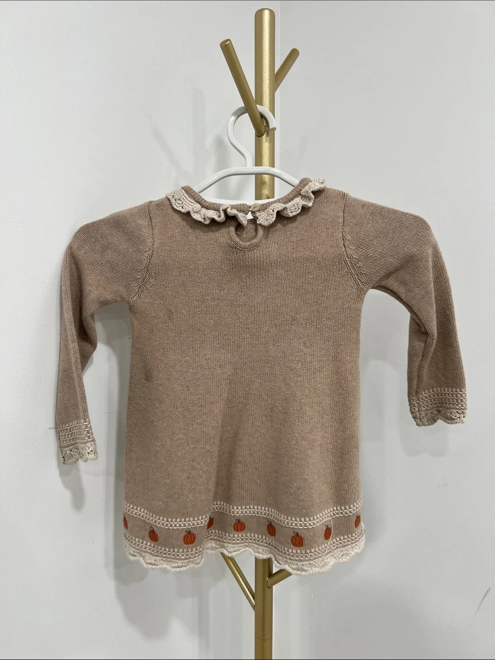 Max Studio Brown Knit Dress with Cream Trim and Orange Accents